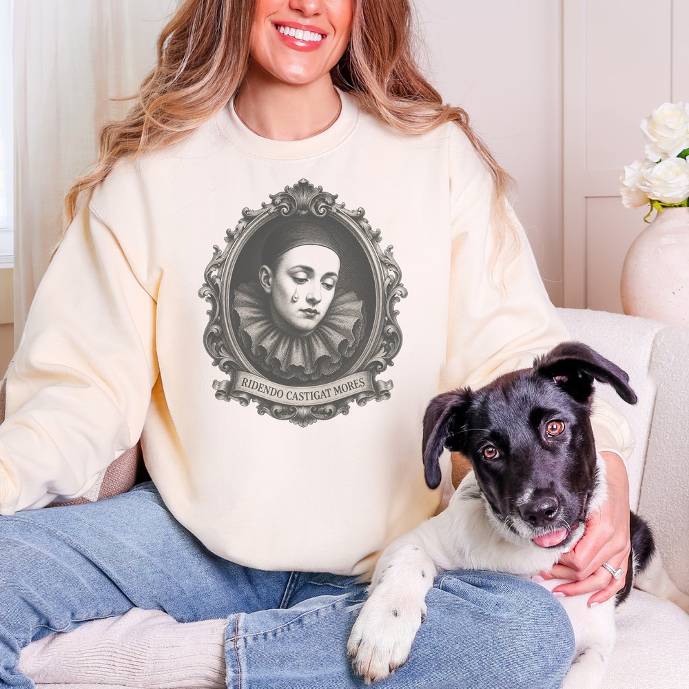 Ridendo Castigat Mores Sad Clown in Baroque Frame Sweatshirt